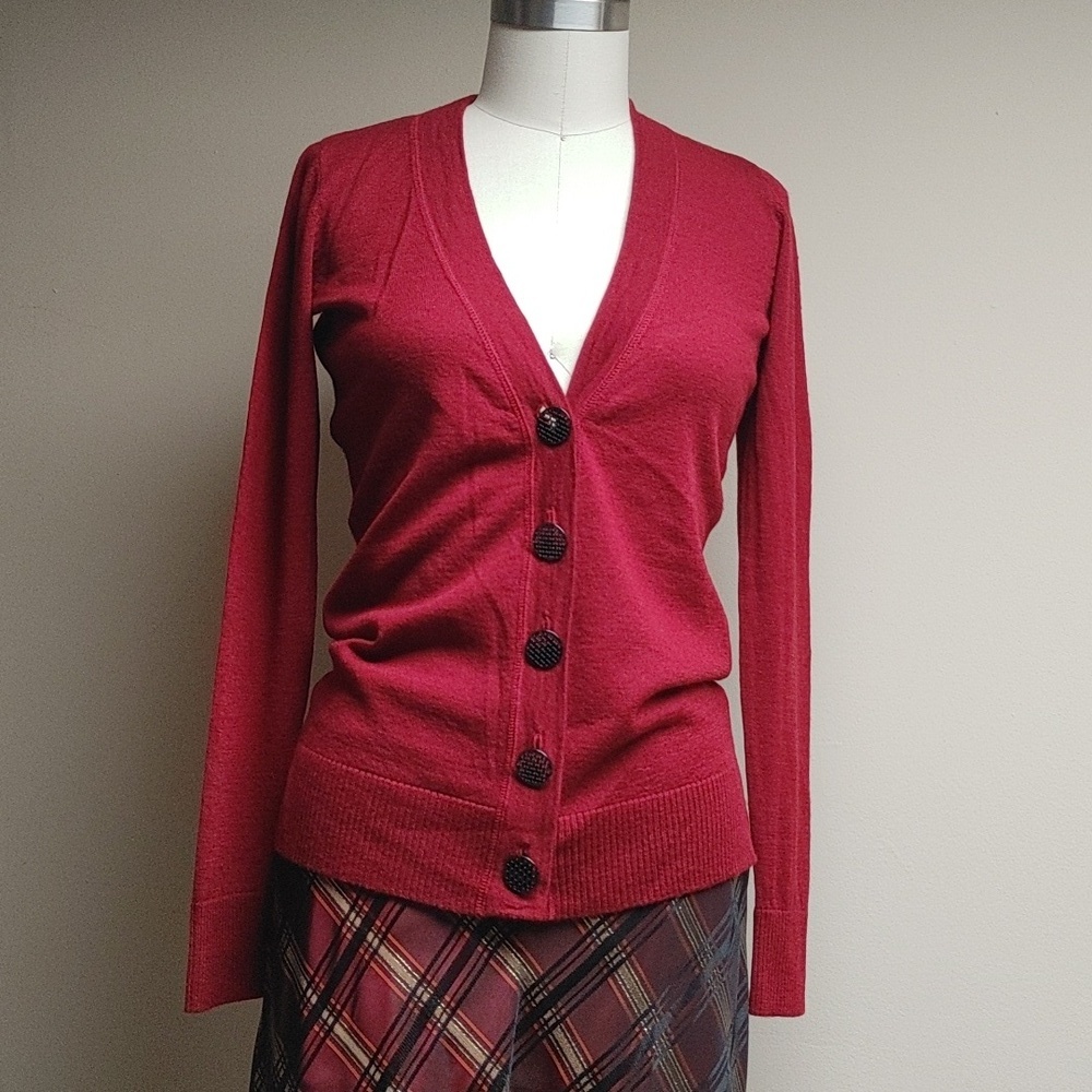 Tahari 100% Extrafine Merino Wool Rust Cardigan Sweater Size S